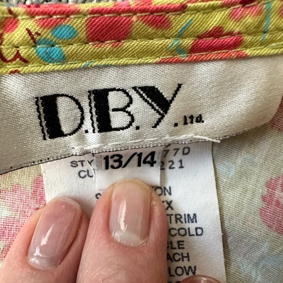 VTG D.B.Y. Mini Dress Yellow Pink Floral Ruffle Bow Accent Size 13/14 - Picture 7 of 8